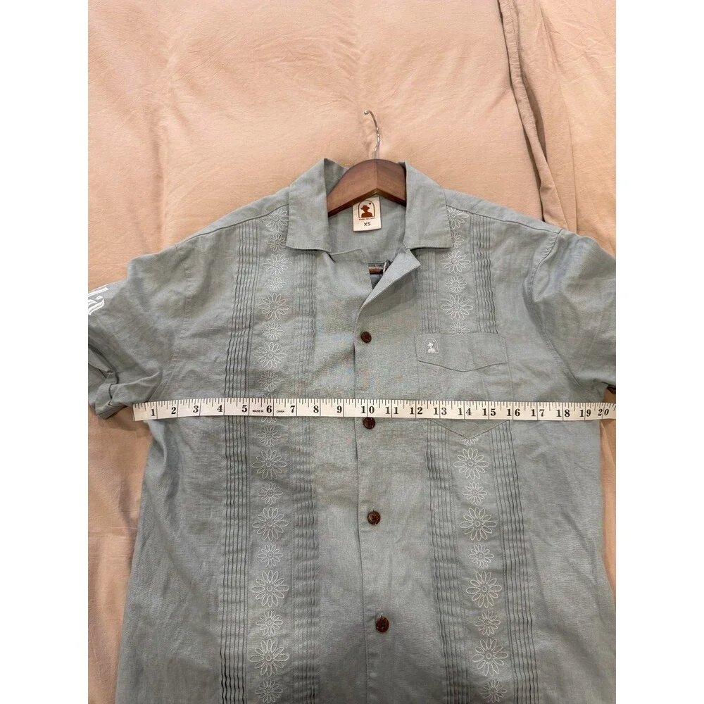 Dandy Del Mar Mens XS Green Brisa Cuban Short Sleeve + Pants Linen Embroidered - Picture 12 of 16